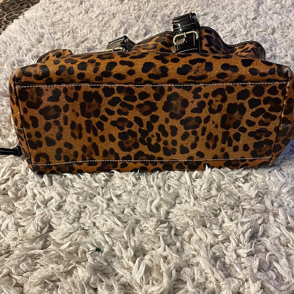 Dooney & Bourke Leopard Print Tote with Black Trim and Red Interior - Picture 3 of 9